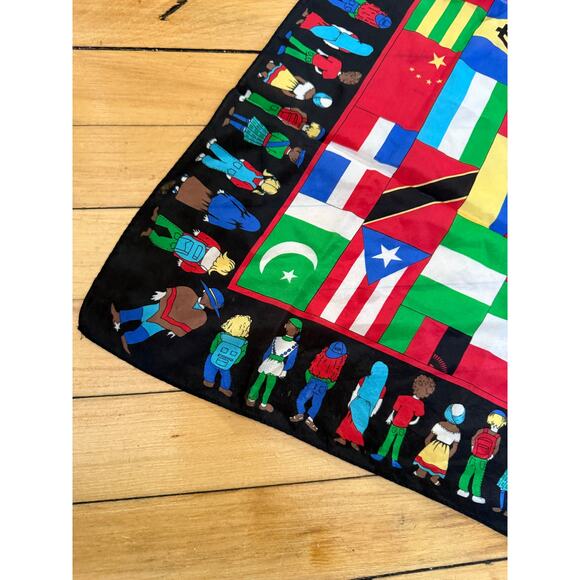 Silk World Flags Children NO Diabetes 100% Silk Colorful Square Scarf - Picture 2 of 9